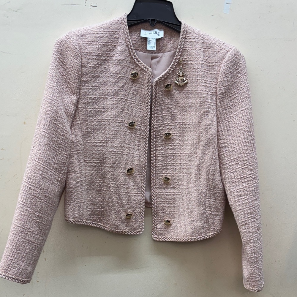 Joseph Ribkoff Pink Tweed Blazer with Gold Buttons